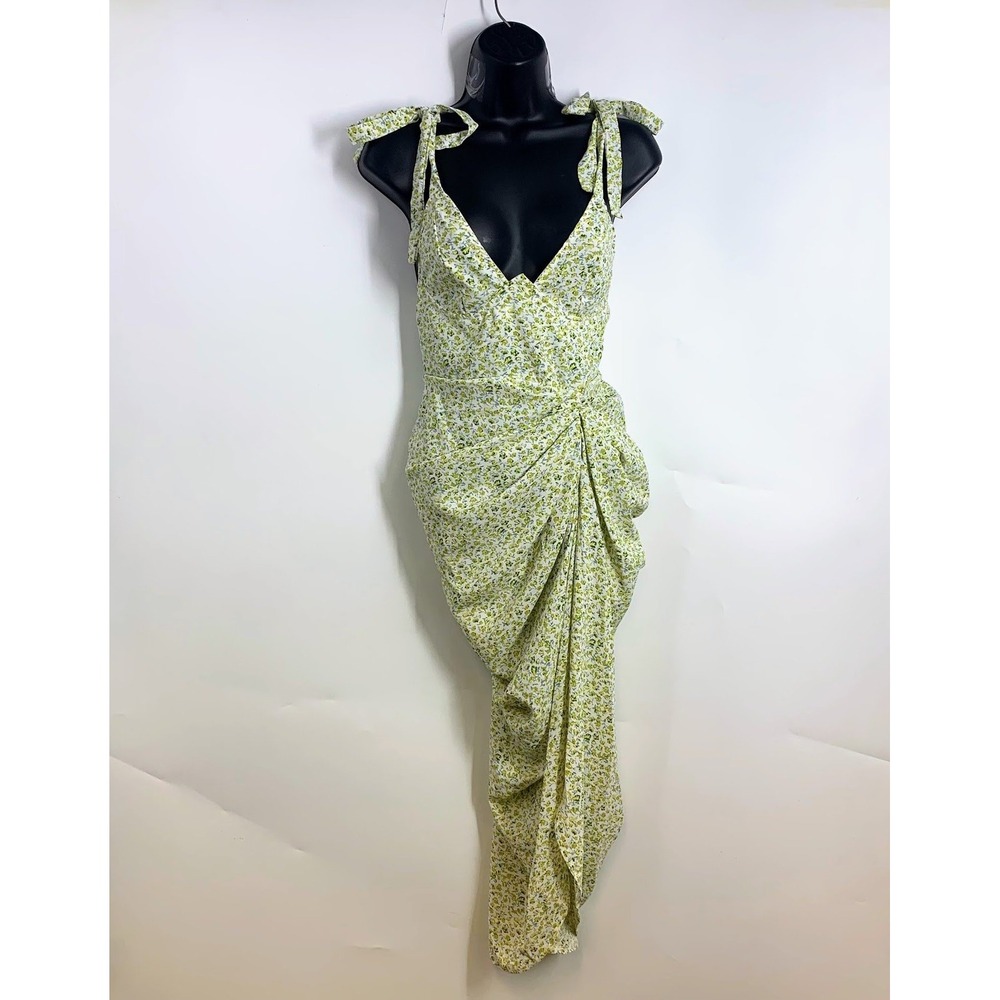 Prettylittlething Floral Draped Sarong Midi Dress Tie Shoulder V-Neck Size 6 NWT